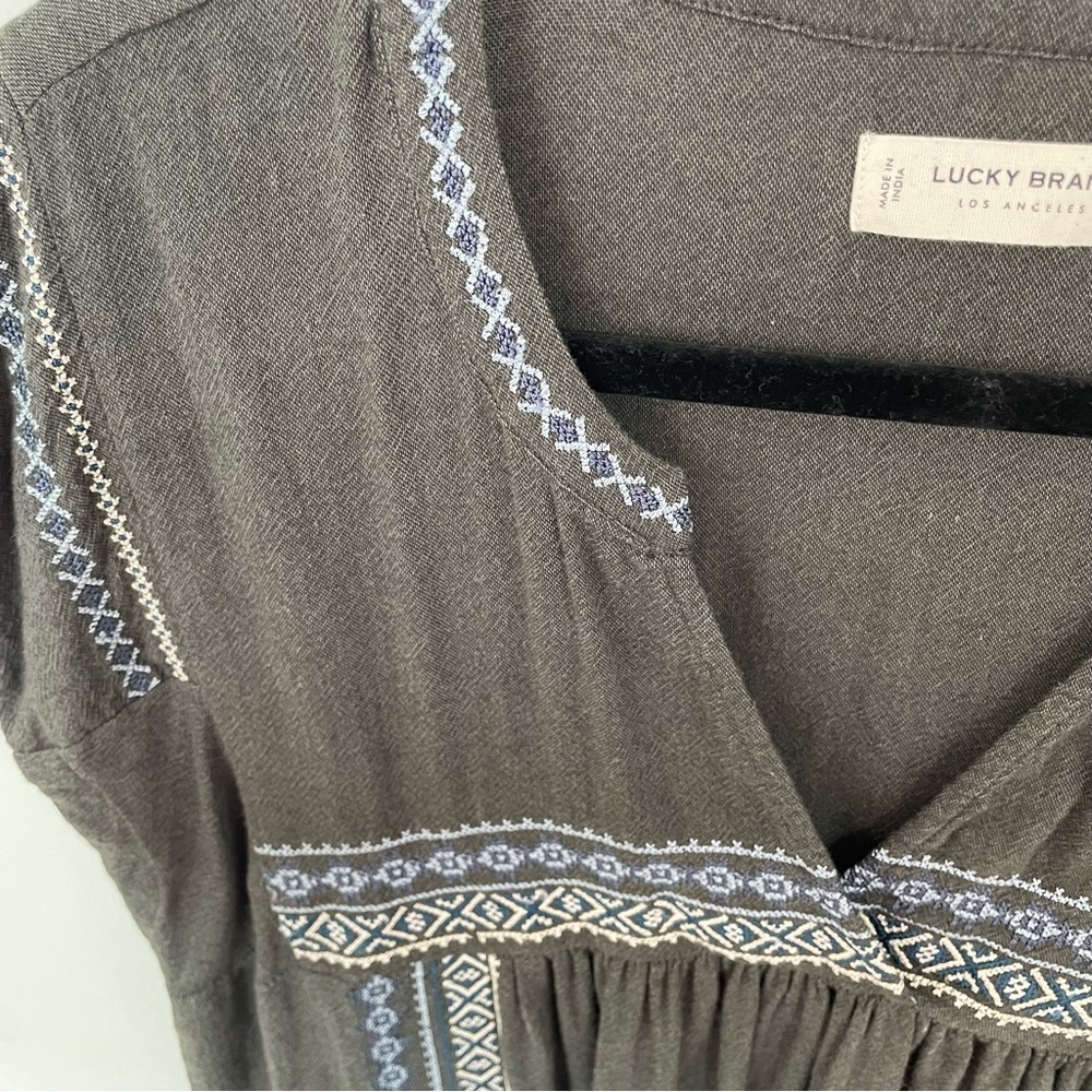 Lucky Brand Embroidered Geo Top Size Small Washed Black Boho Cross Stitch. 10 - Picture 6 of 11